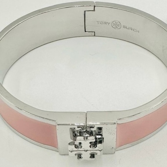 Tory Burch Jewelry - NWT Tory Burch KIRA Enamel Bangle Bracelet Light Pink and Silver Tone & Dust Bag